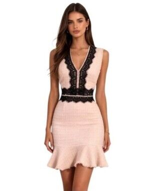 Rebecca Taylor Ballerina Pink Sleeveless Tweed Lace Dress